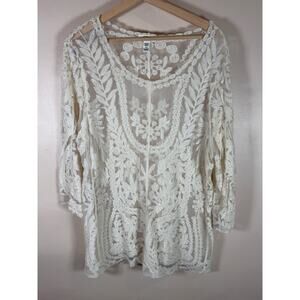 Cato Womens plus Size Top Lace Tunic 18/20W Cream Bohemian